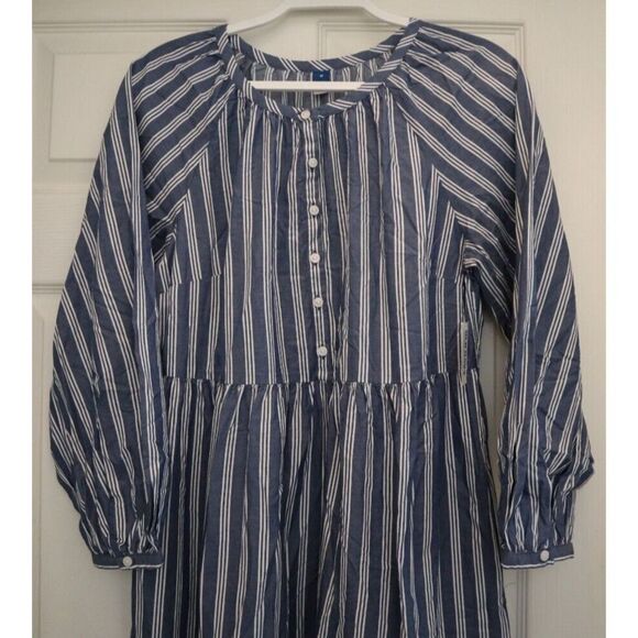 Old Navy 846019 Women's Sz M Blue/White Striped Button Front Tiered Midi Dress - Picture 3 of 7
